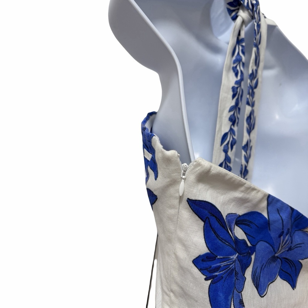 Farm Rio Blue Yard Office White Sleeveless Halter Maxi Dress Size L Tropical NEW - Picture 10 of 16